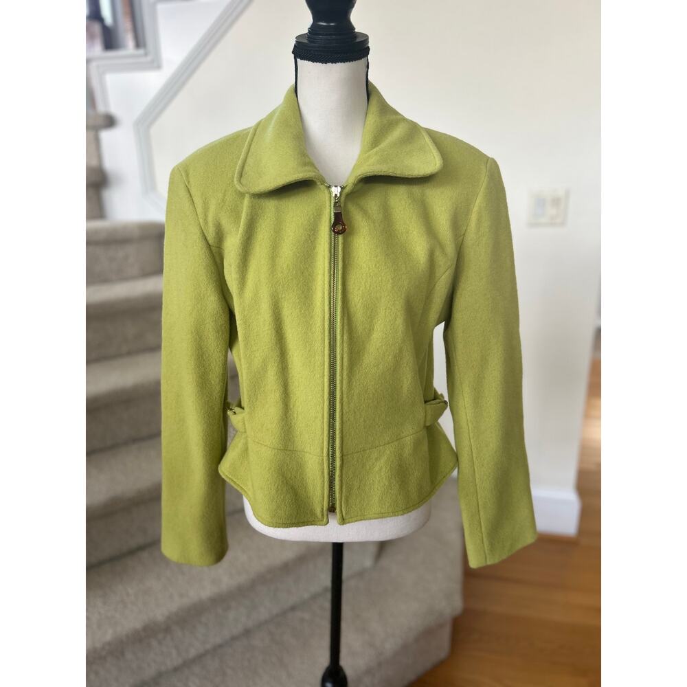 Vintage 90s Johnathan Michael Lime Green Wool Tortoiseshell Zip Jacket